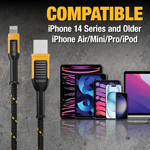 DEWALT Heavy Duty USB A to Lightning Cable Durable iPhone Charger, Lightning - Image 8