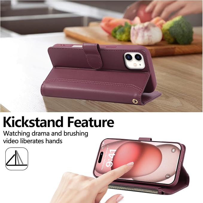 Compatible with iPhone 12/12 Pro Wallet Phone Case-PU Leather Magnetic Flip - Image 3