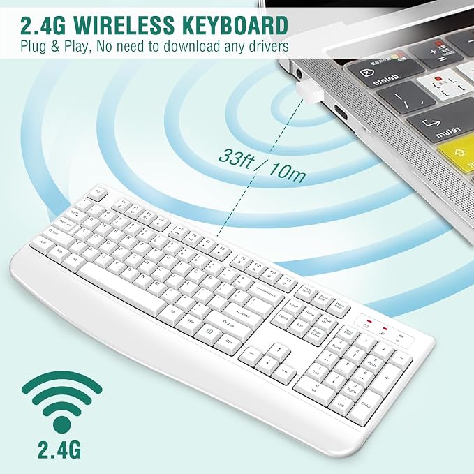 EDJO Wireless Keyboard, 2.4G Ergonomic Full Size Wireless Computer Keyboard - Image 3