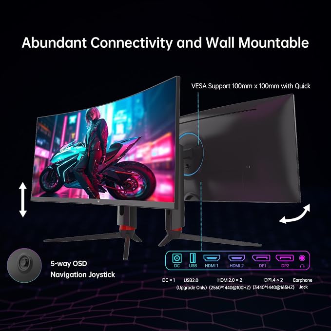 KTC 34 Inch Curved Ultrawide Gaming Monitor, 3440x1440p 165Hz 1ms, 1500R Curved - Image 6