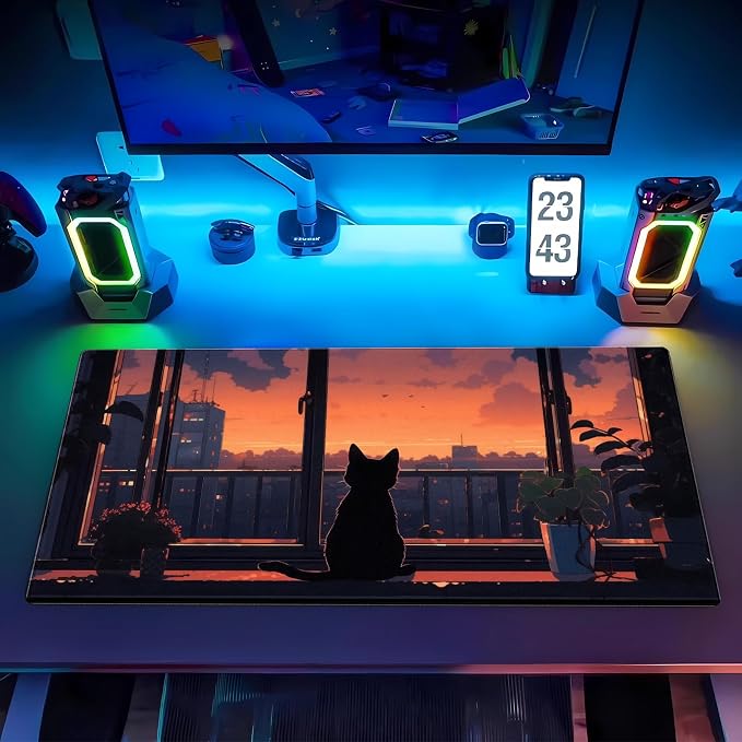 Lofi Aesthetic Desk Mat Cat Mouse pad Cute Orange Anime Mouse Pad Extra XL - Image 7