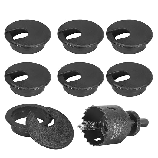 2" Black Desk Grommet with Bi-Metal Hole Saw, JTemgle Plastic Cable Hole Cover by JTemgle
