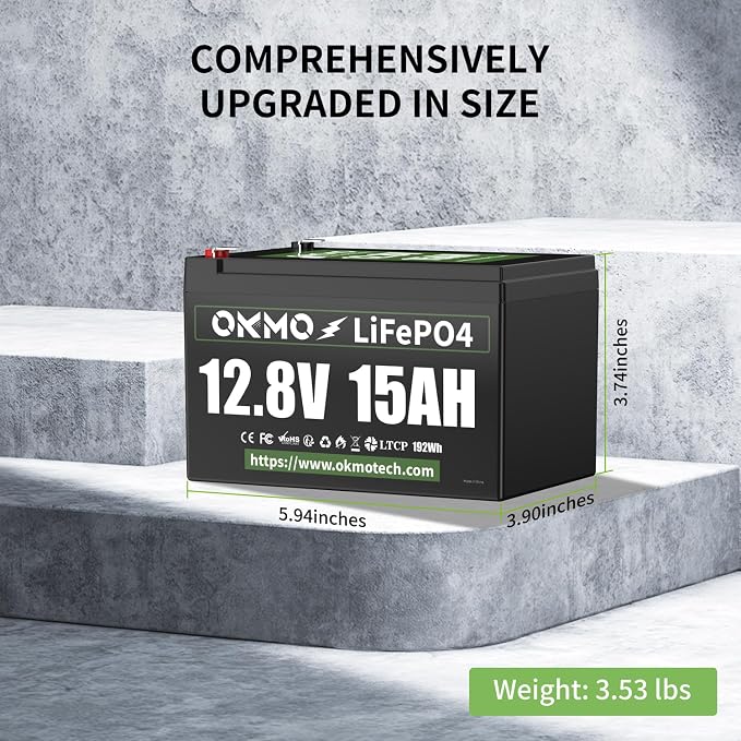 12V 15Ah Lithium Battery, Rechargeable LiFePO4 4000+ Cycles Rechargeable - Image 3
