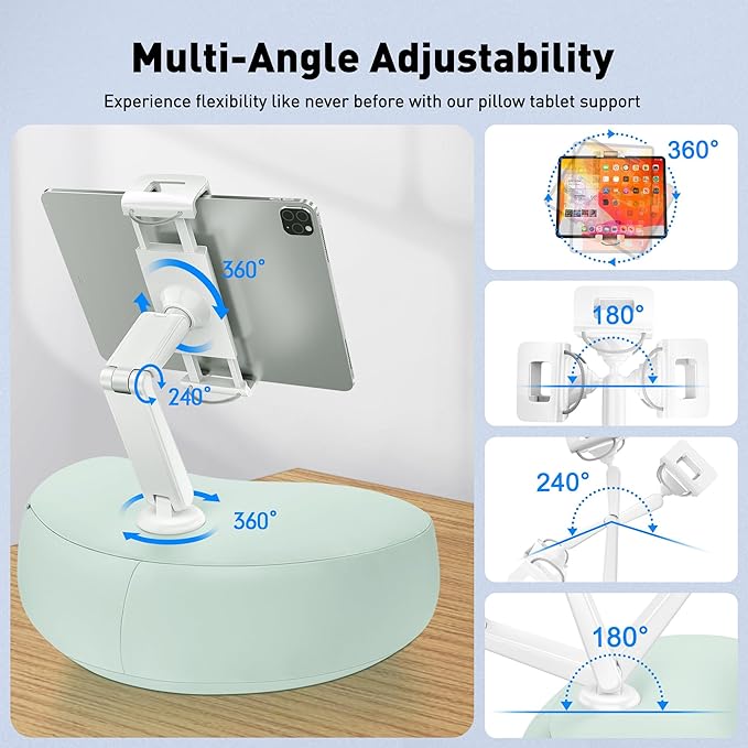 AboveTEK Tablet Pillow Stand for Bed, Hands-Free 360° Adjustable iPad Pillow - Image 6