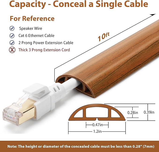 Floor Cord Cover 10ft, Cord Hider Floor Brown Walnut Wood, Floor Cable - Image 2