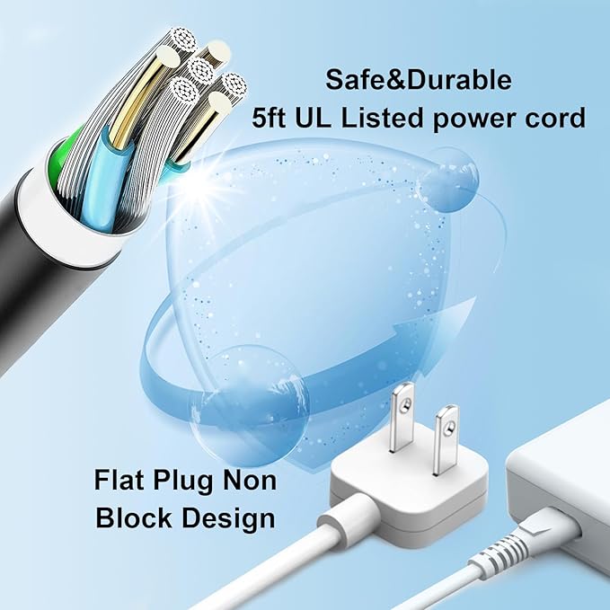 5ft Flat Extension Power Cord Replacement 10A, Figure 8 AC Cable Slim Plug 2 - Image 3