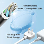 5ft Flat Extension Power Cord Replacement 10A, Figure 8 AC Cable Slim Plug 2 - Image 3