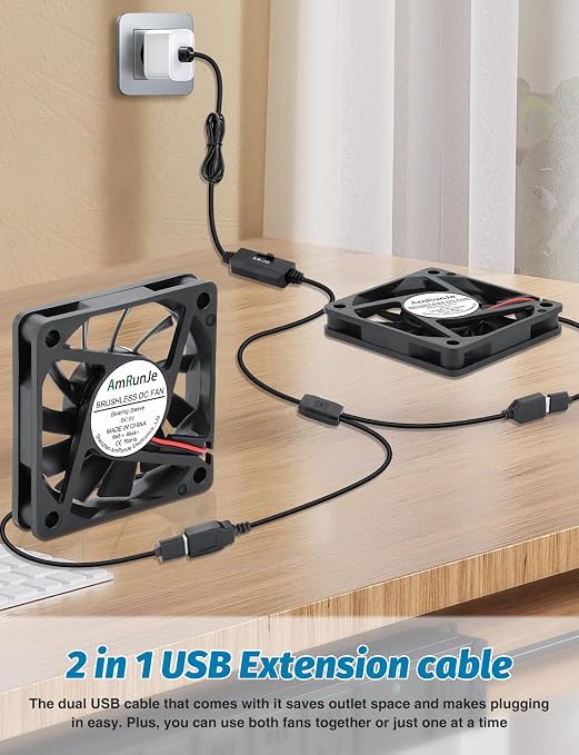 2 Packs USB Cooling Fan 60mm x 15mm 5V Brushless DC Fans Variable Speed - Image 2