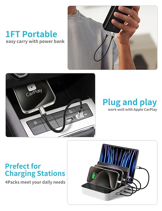 1ft USB C to USB C Cable 4Pack, 60W Short USB C Charger Cable, 12 inch Type C - Image 2