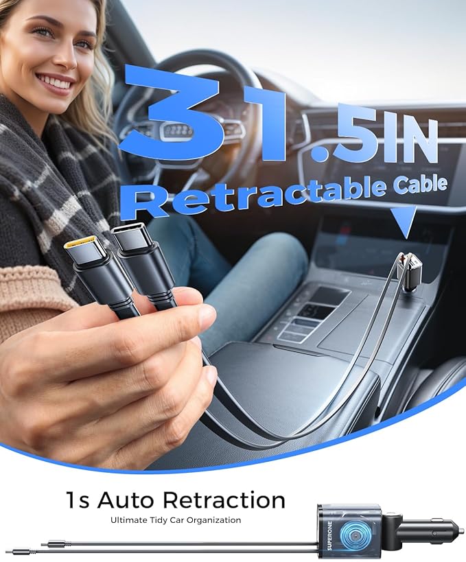 SUPERONE Retractable Car Charger, 6-Port Car Charger USB C, iPhone Car Chargers - Image 5