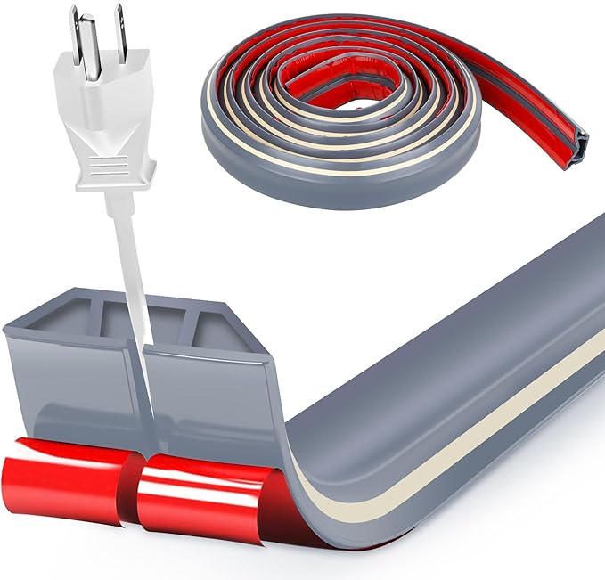 10ft Large Grey Floor Cord Cover, Self-2" x 0.6", Cable Cavity:0.8" x 0.4" by CHUDENG