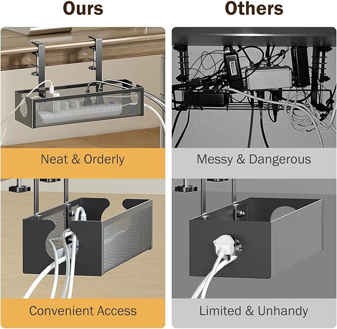 DELAMU Under Desk Cable Management Tray, No Drill Metal Mesh Cable Management - Image 4