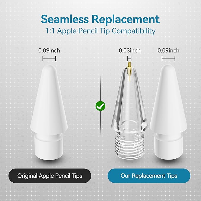 Chrome Metal Tips for Apple Pencil Pro/1st/2nd & USB-C, 2 Pack Durable Pencil - Image 6