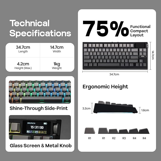 EPOMAKER G84 PRO Wireless Mechanical Keyboard, 75% Gaming Keyboard - Image 7