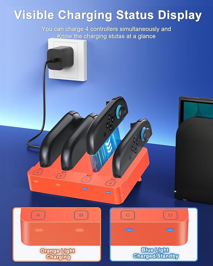 Charger for Nintendo Switch 2 and Switch 1 Controller, Horizontal Charging Dock - Image 3