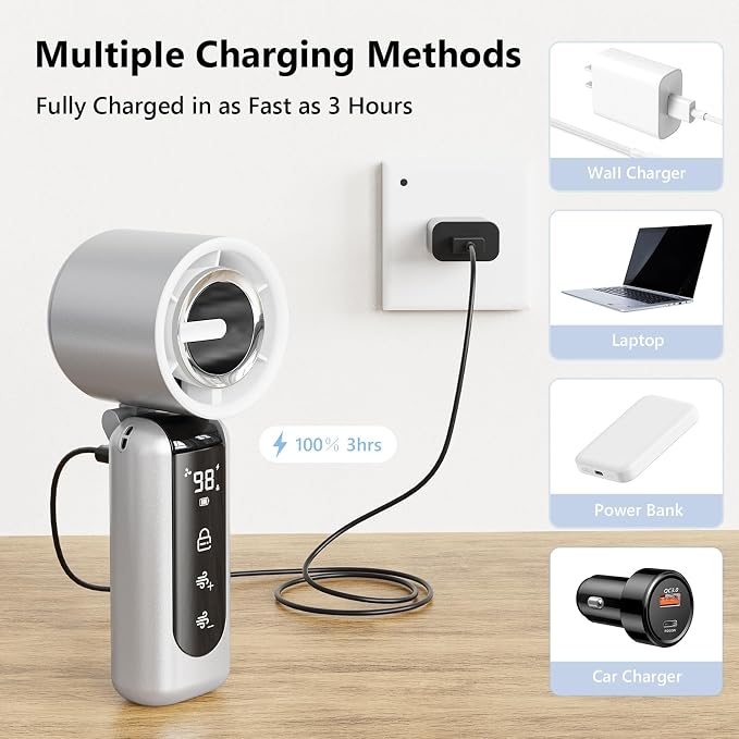 Portable Handheld Mini Fan, Speed Adjustable Turbo Personal Fan, 4000mAh - Image 6