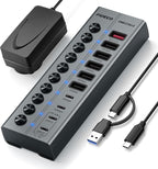 FIDECO 10-Port 72W Powered USB Hub, USB C Hub by FIDECO