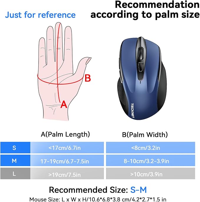 TECKNET Rechargeable Jiggler Wireless Mouse 4800 DPI Silent USB A & Bluetooth - Image 3