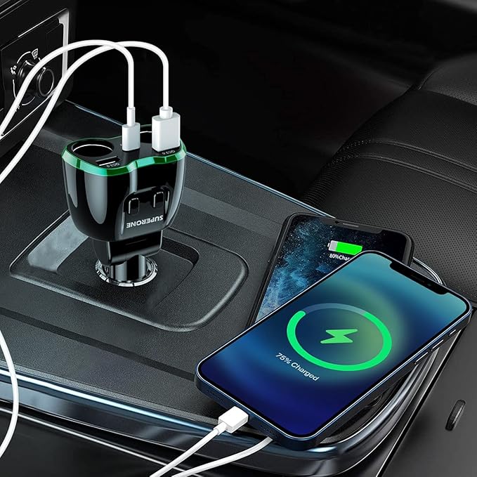 Cigarette Lighter Splitter, SUPERONE 180W 2-Socket Cigarette Lighter Adapter - Image 5
