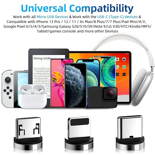 540 Rotation Magnetic Charging Cable, 3 in 1 Phone Charger 3A Fast Charging & - Image 6