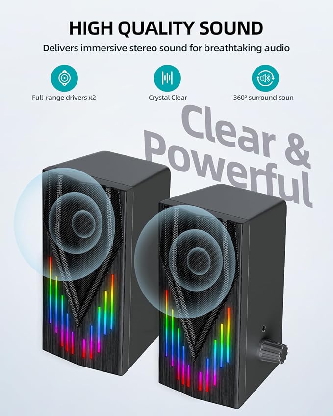 Computer Speakers with 6 Colorful RGB Lights, USB Powered 3.5mm Aux with Loud - Image 4