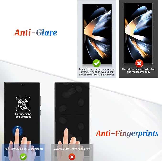 2 Pack Galaxy S24 Ultra Matte Anti spy Privacy Screen Protector, 9H Tempered - Image 3