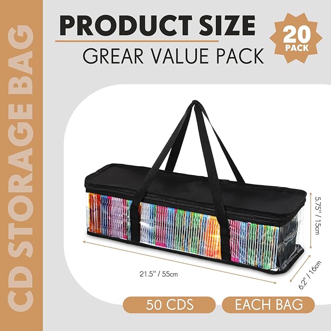 Woanger 20 Pieces Cd Storage Bags Transparent PVC DVD Storage Cases 1000 Cd - Image 2