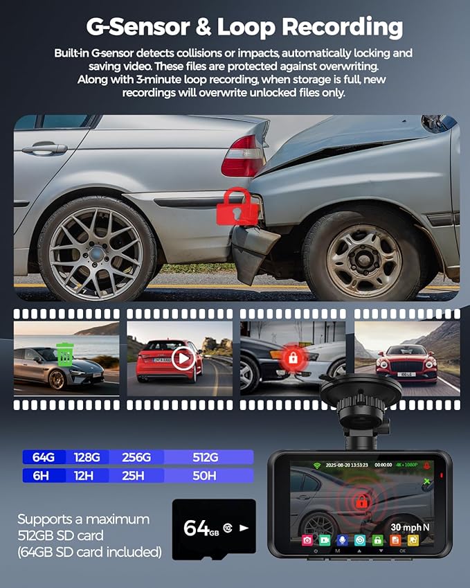 4K Dash Cam Front and Rear STARVIS 2 IMX675 & IMX307 Dual HDR, Car Camera - Image 10