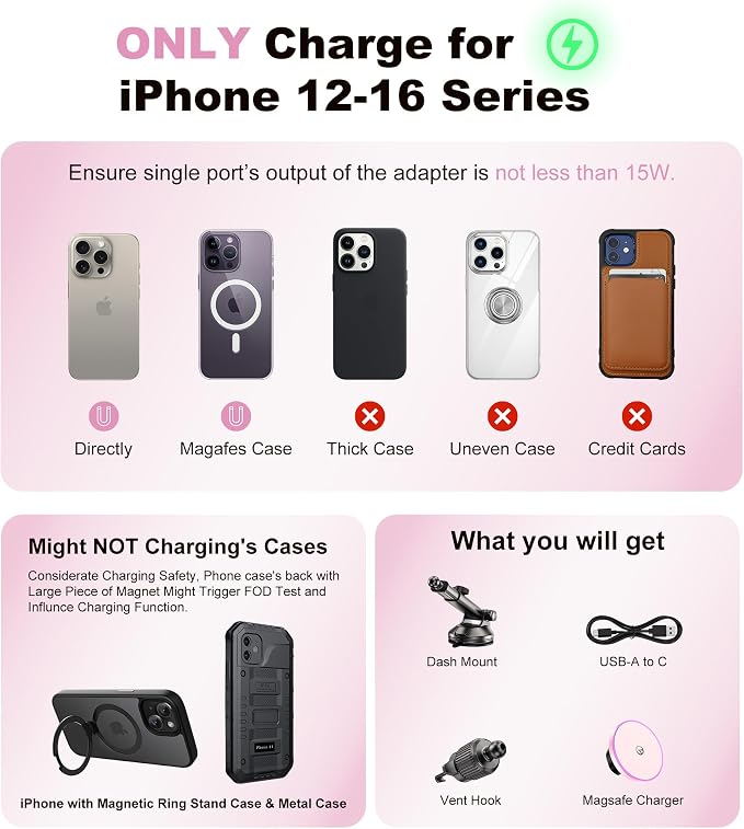 for MagSafe Car Mount Charger Dash/Windshield/Vent Wireless Car Charger with - Image 2
