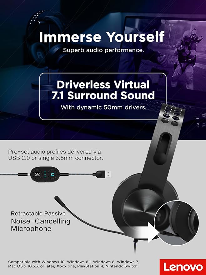 Lenovo Legion H500 PRO 7.1 Surround Sound Gaming Headset, Noise-Cancelling Mic - Image 9