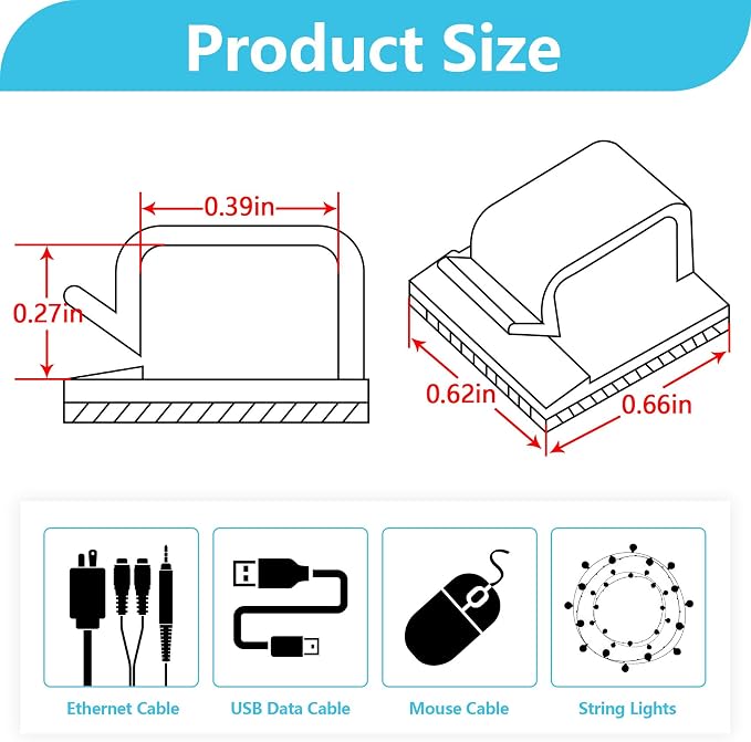 100PCS Cable Clips, Adhesive Wire Clips Organizer Cord Clips Management - Image 2