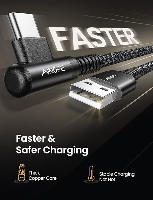 AINOPE Type C Charging Cable Fast Charge 3.1A Right Angle USB C Charger Cable - Image 4