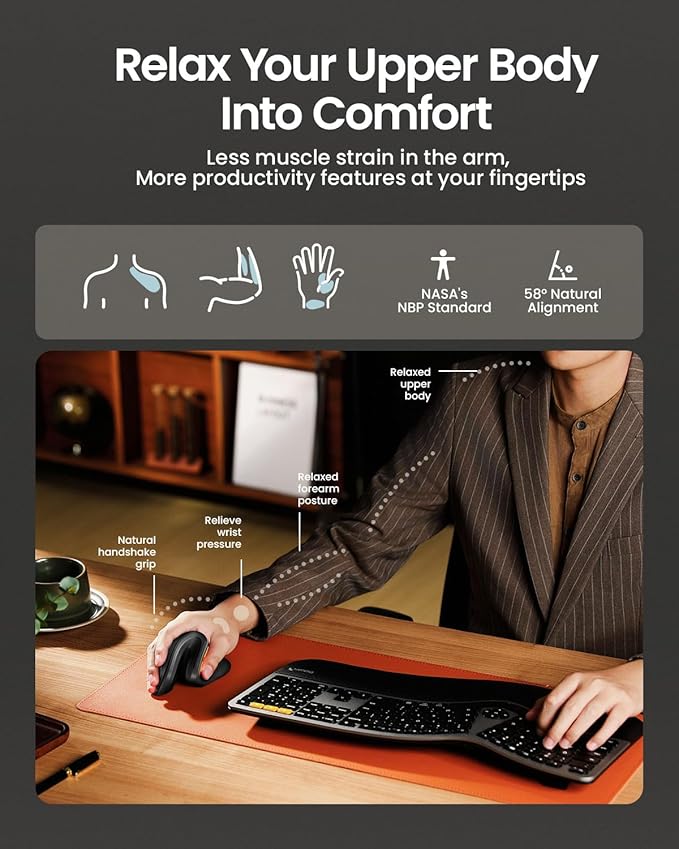 ProtoArc Ergonomic Mouse, EM11 NL Bluetooth Rechargeable Wireless Vertical Mouse - Image 4
