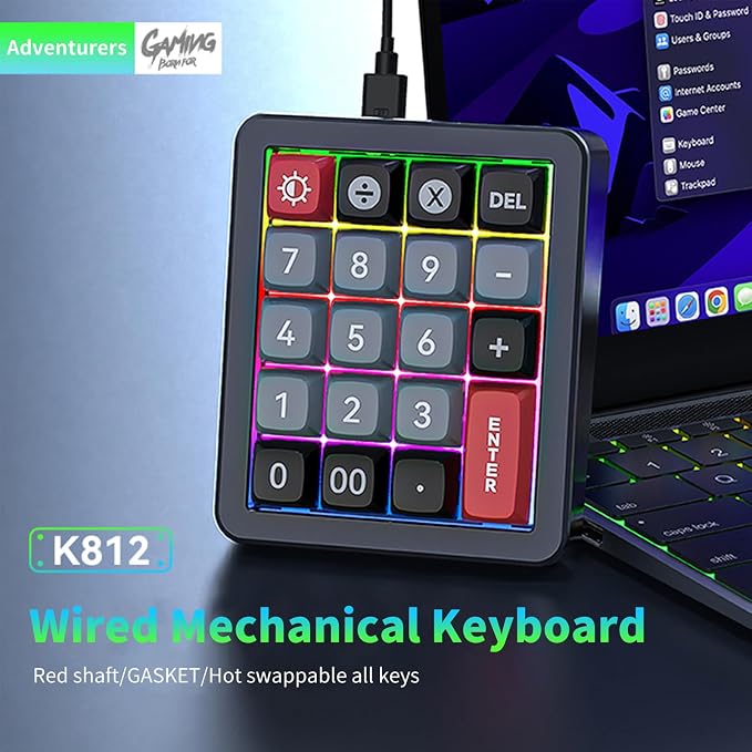 Adventurers K812 Wired Mechanical Numeric Keypad, 19-Key Hot-Swappable RGB - Image 5