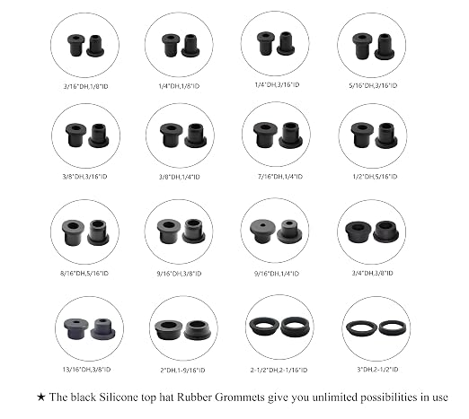 30 pcs 1/4" Drill Hole，3/16" ID Black Silicone Top hat Rubber Grommets - Image 3