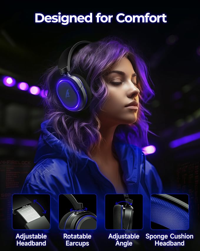 Wireless Gaming Headset, 7.1 Surround Sound, 2.4GHz USB Gaming Headphones - Image 6