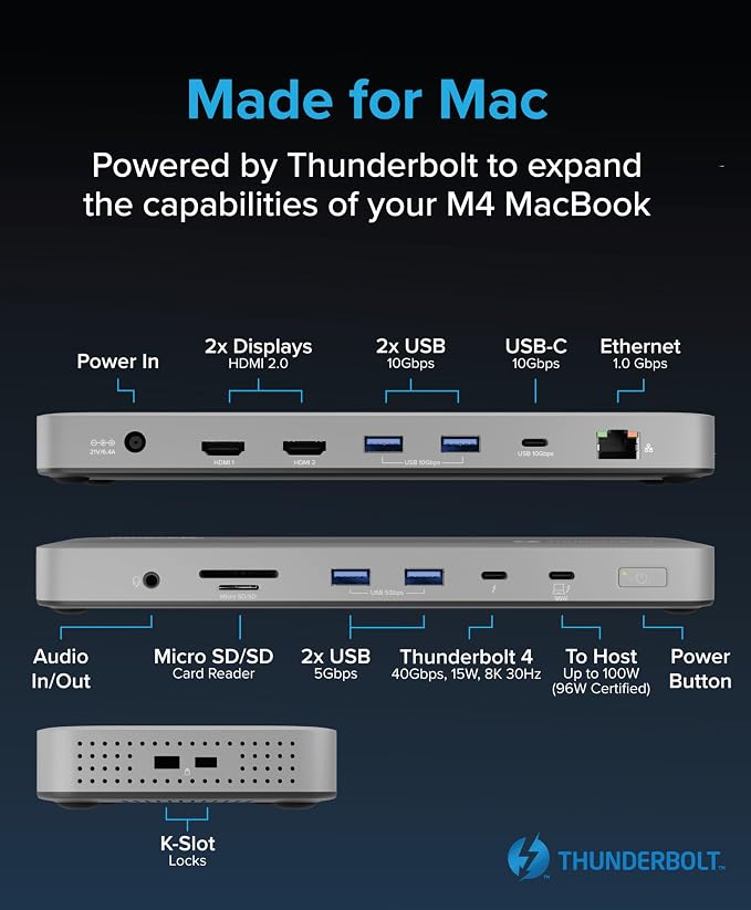 Plugable Thunderbolt 4 Dock for M4 MacBook Air & Pro: 100W Charging Driverless - Image 2