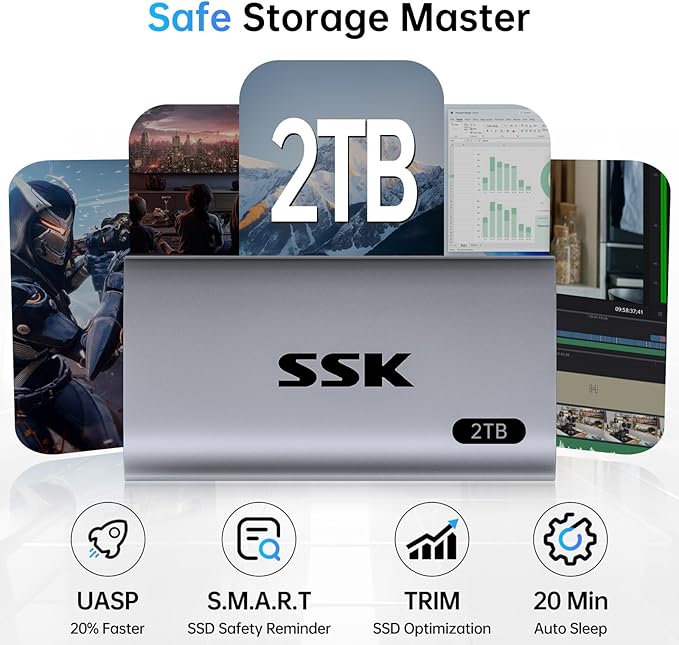 SSK 2TB SSD External Hard Drive, Portable SSD Up to 550MB/s Fast Solid State - Image 4