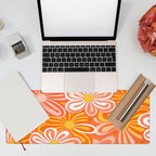 Desk Pad - Hippie Vintage Orange Flowers Desk Mat, Retro Floral Large Gaming - Image 7
