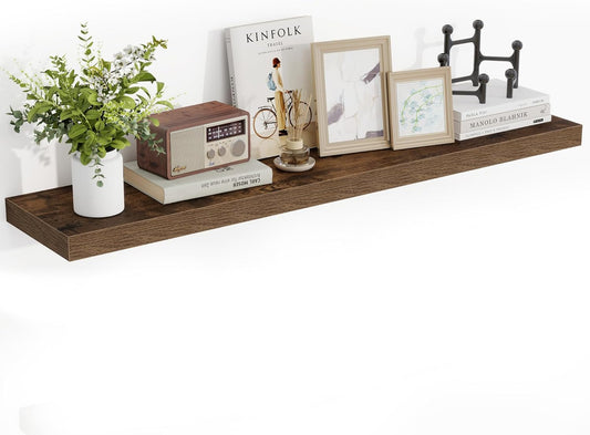 48 Inch Floating Shelves, 48"x9.25"x1.5" Inch Deep Floating Shelves for Wall, Wooden Shelves for Bathroom, Bedroom, Living Room, Brown