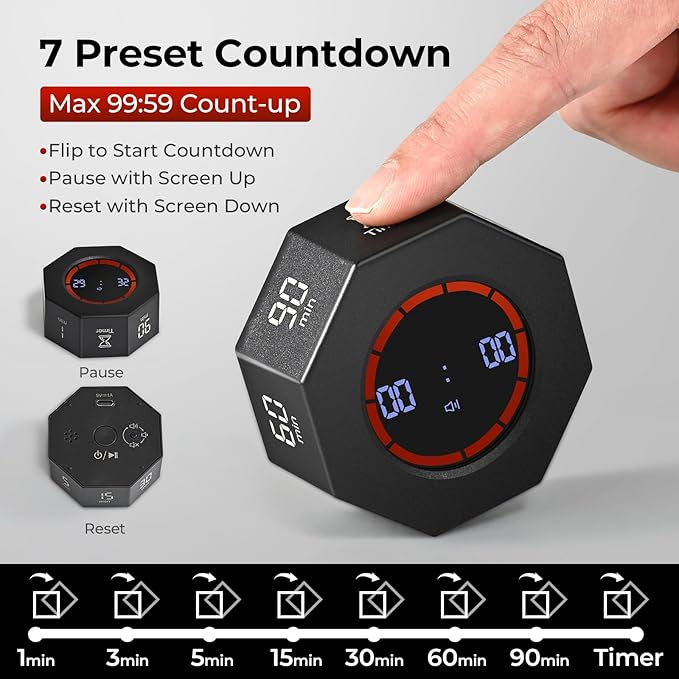 Rechargeable Pomodoro Timer, 8-Angle Auto-Rotating Screen - Image 2