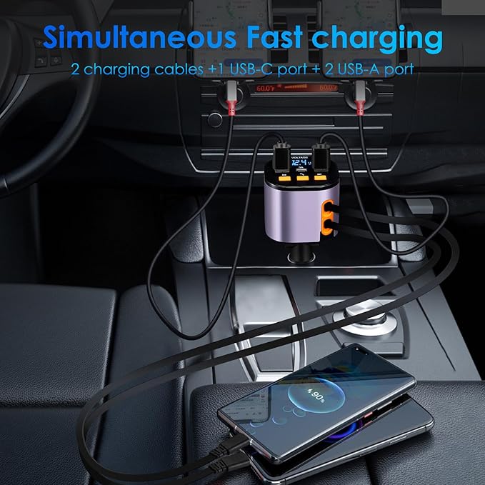 Retractable Car Charger, 5 in 1 Fast Car Phone Charger 90W, Handsfree Call - Image 2