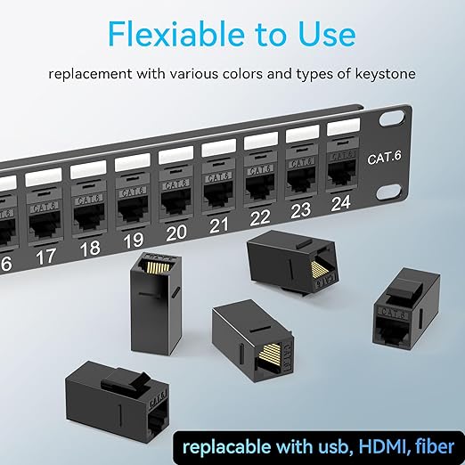 Patch Panel 24 Port Cat6 with Coupler Keystone, Cat6 Network Patch Panel 10G No - Image 5