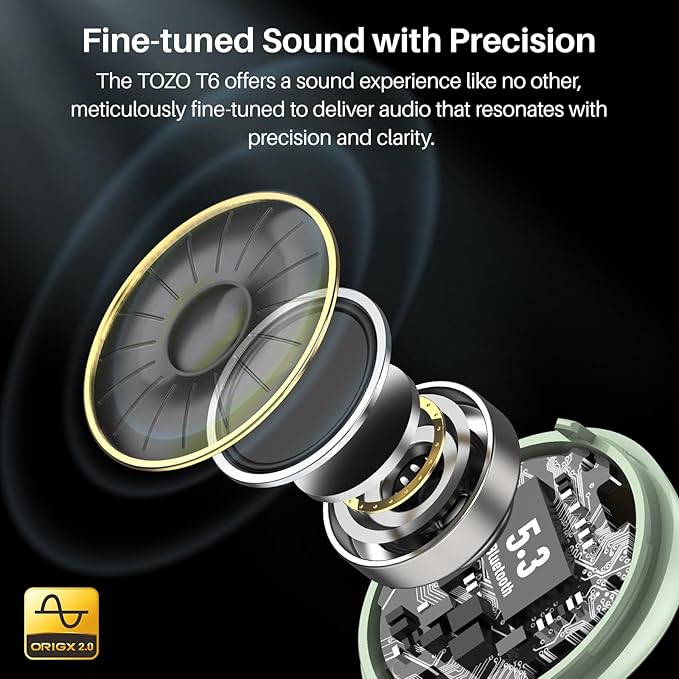 TOZO T6 Wireless Earbuds, Stereo Sound in Ear Headphones, 50 Hours Playtime - Image 2