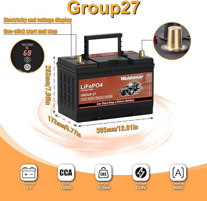 High Performance G27 12V 80AH Lithium Car Start-Stop Battery - Image 4