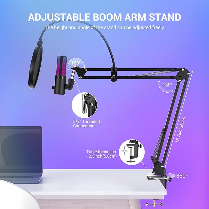 FDUCE Gaming USB Microphone, RGB Condenser mic - Image 6