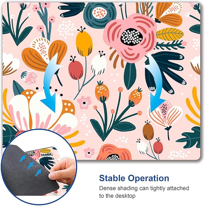 Pink Cute Flower Mouse Pad, Floarl Mouse Pad Custom Design, Square Waterproof - Image 6