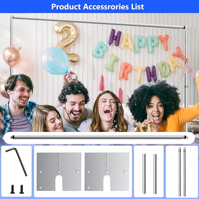 Pipe and Drap Backdrop Stand Kit, 10x 10ft Heavy Duty Adjustable Frame Backdrop - Image 5