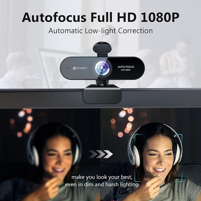 1080P Webcam with Microphone, eMeet Nova AutoFocus HD Webcam, 96°View Web - Image 2