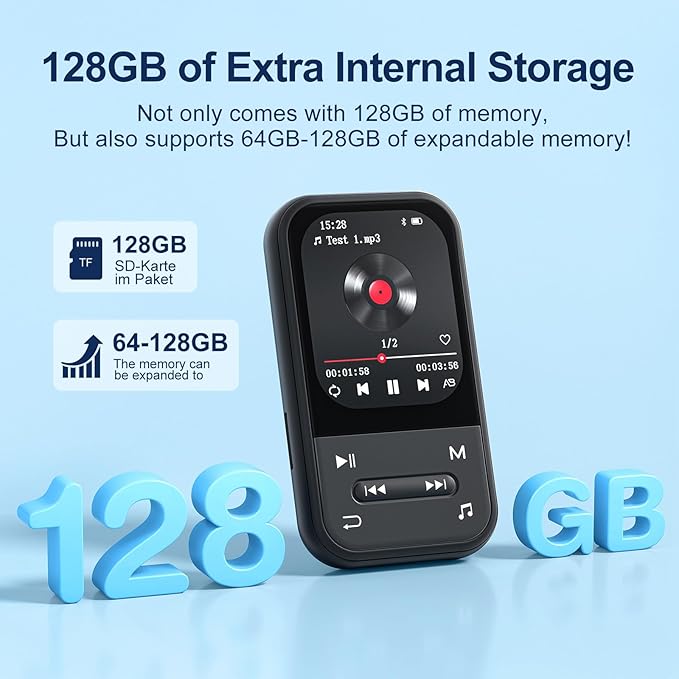 128GB Clip MP3 Player with Bluetooth 5.3, Music Player with FM Radio & Voice - Image 4